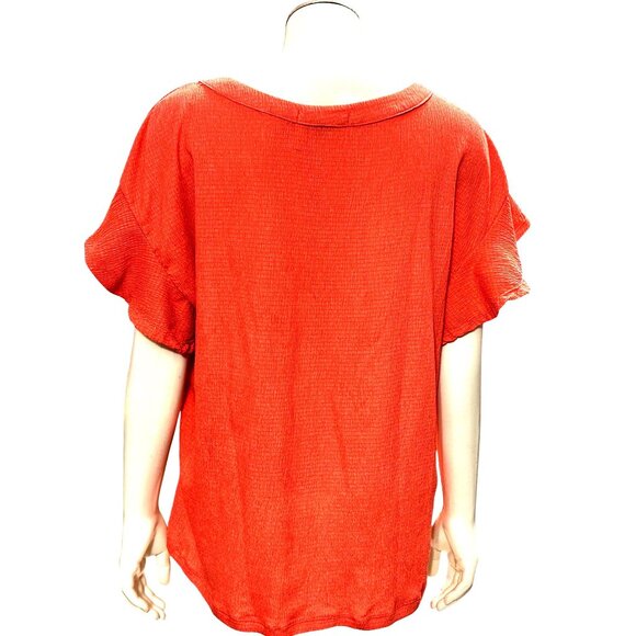 Adrienne Vittadini Coral Red Button Short Sleeve Tie Front Chic Retro Blouse XL - Picture 5 of 12